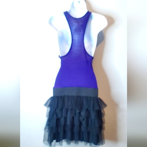 💚5/$25 Miley Cyrus Max Azria Purple Racerback Black Tulle Party Dress Sz Large - Picture 5 of 7